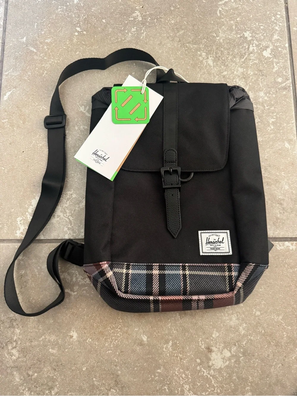 Herschel Supply Co. Crossbody Bag — Black with Plaid Trim, NWT